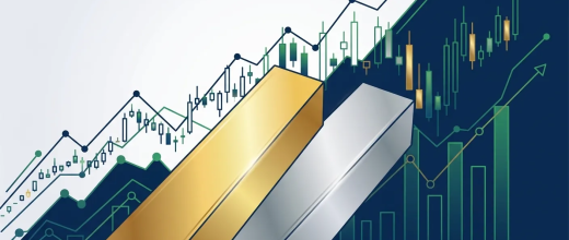 Silver Price Gold: Advanced gold and silver analysis with rising financial charts and precious metal bars, symbolizing strate