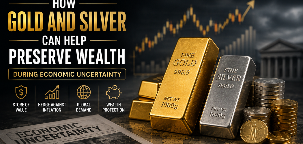 Gold and silver bars representing wealth preservation and protection during economic uncertainty.