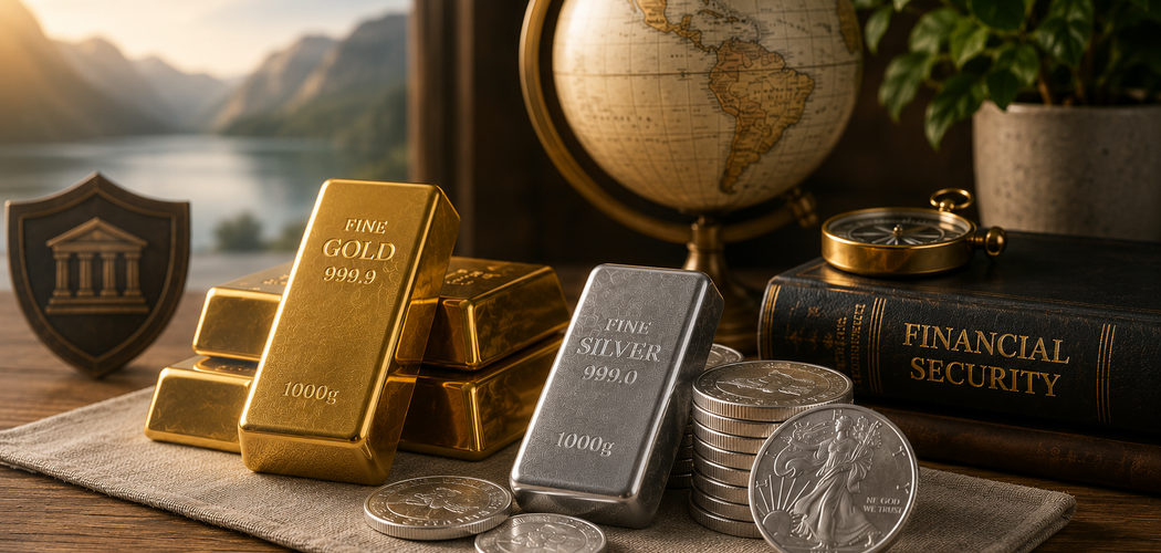 Gold and silver bullion stored securely to represent long-term wealth preservation and diversified financial security.