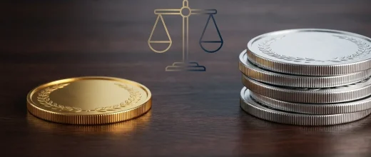 Silver Price Gold: Gold and silver coins with a balance scale, symbolizing Gold Silver Ratio Investing and wealth diversifica