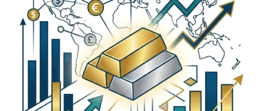 Silver Price Gold: Global financial market trends impacting gold and silver prices, with bullion bars, world map, currency sy