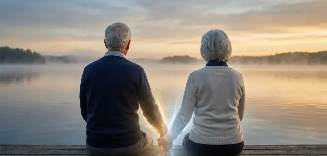 Silver Price Gold: Elderly couple holding hands on a dock at sunrise, representing a secure future and gold for retirement sa