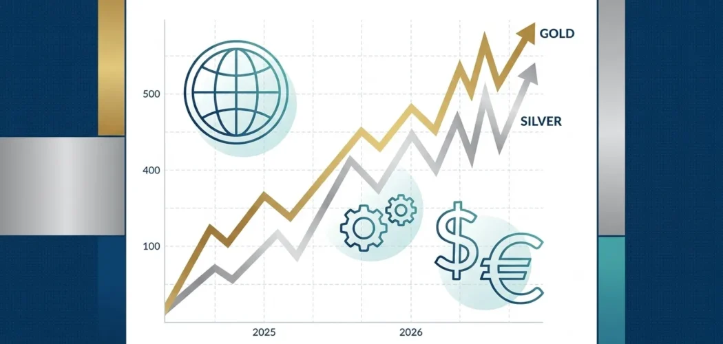 Silver Price Gold: Graph showing gold and silver prices surging dramatically from 2025 to 2026, reflecting market trends.