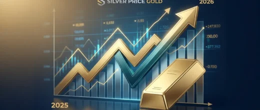 Silver Price Gold chart showing gold price movements in 2026 with an upward trend, a gold bar, and growth arrows.