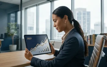 Silver Price Gold: Professional woman analyzing expert gold and silver price forecast for 2027 on a tablet, showing upward tr